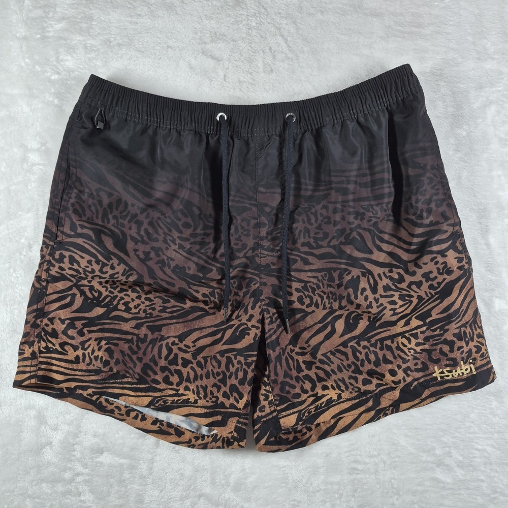 Ksubi Swim Trunks Men's Large Black Brown Mesh Lined Abstract Cheetah Beach Pool